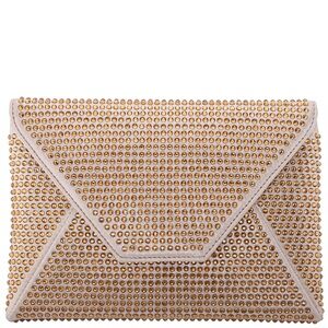 Nina Lorna Gold Rystal Encrusted Square Envelope Clutch